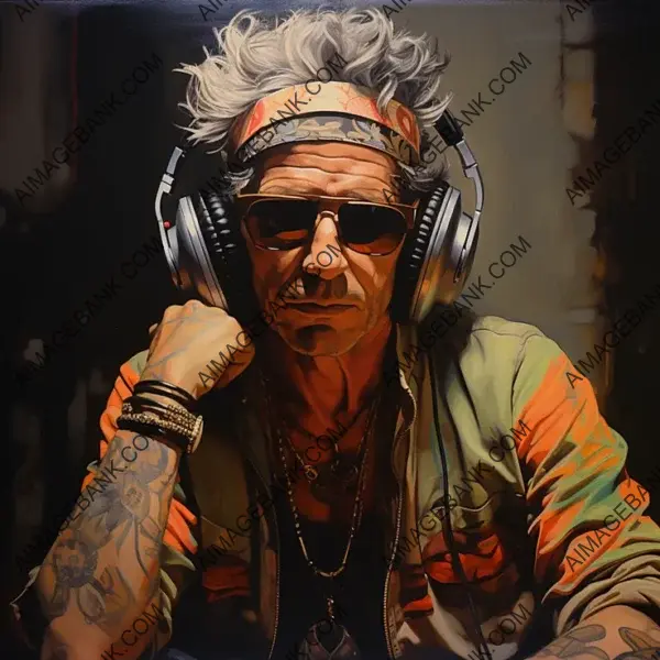 Artistic Tribute: Keith Richards with Wireless Headphones