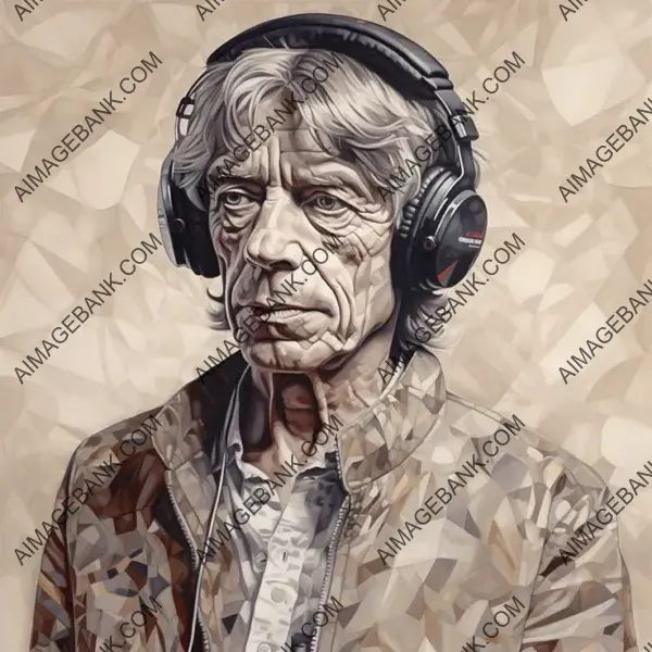 Older Mick Jagger Wearing Wireless Headphones: Artwork in Progress