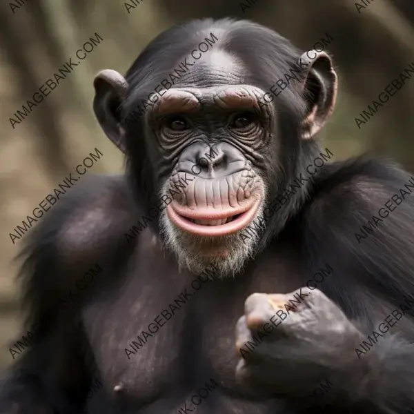 Chimp with a Mean Smile and a Middle Finger Gesture