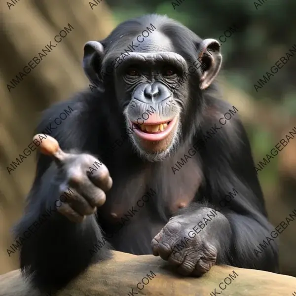 Chimp with a Grinning Mean Smile and Middle Finger