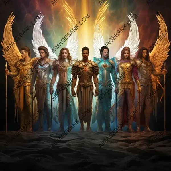 Mystical Gathering: Seven Male Archangels Stand United in Fantasy