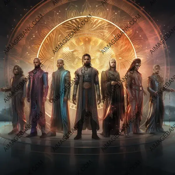 Witness the Unity of Seven Male Archangels in a Fantasy Realm