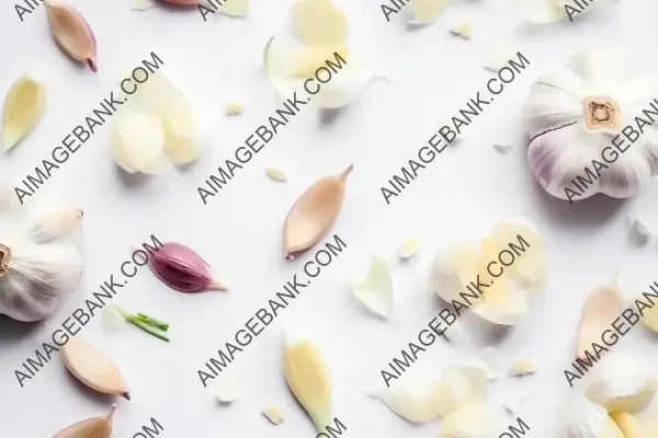 White Background with Arranged Slices of Garlic