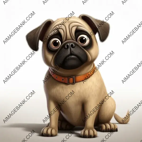 3D Rendered Cartoon Pug with a Confused Expression