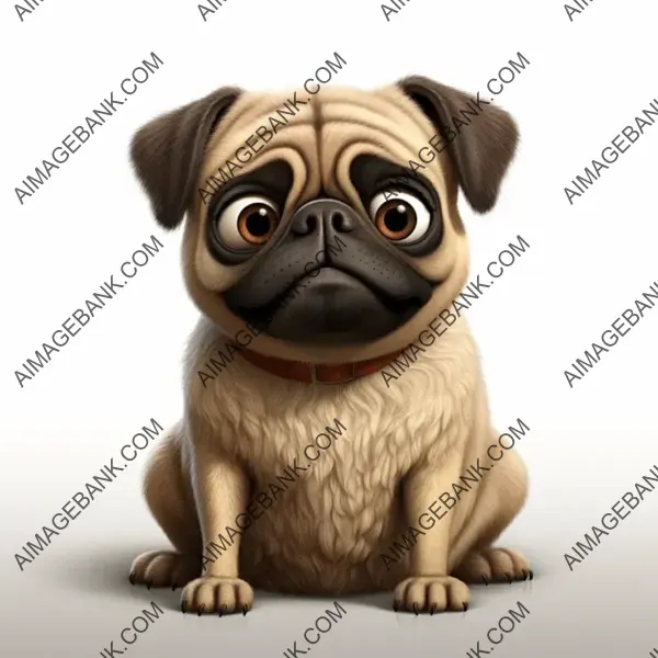 Cute Pug in 3D Rendering Displaying a Confused Expression