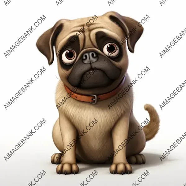 Confused Expression on a 3D Rendered Cartoon Pug