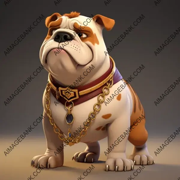 Full Body Cartoon Illustration of an English Bulldog with a Gold Collar