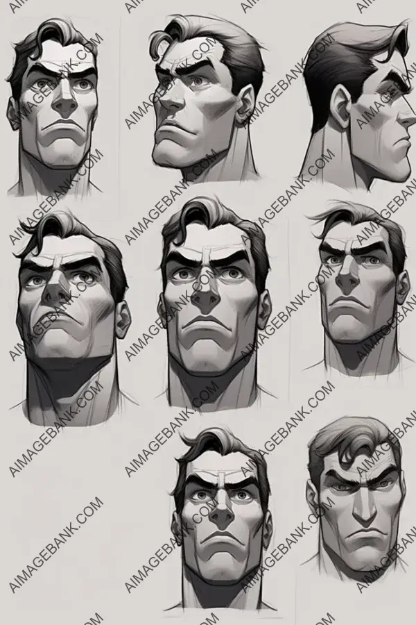 In-Depth Model Sheet of Superman&#8217;s Face with a Low Gaze