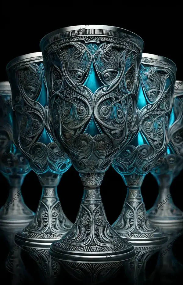 Stunning Eight Chalices Silver Intricately Engraved for Gaming Assets