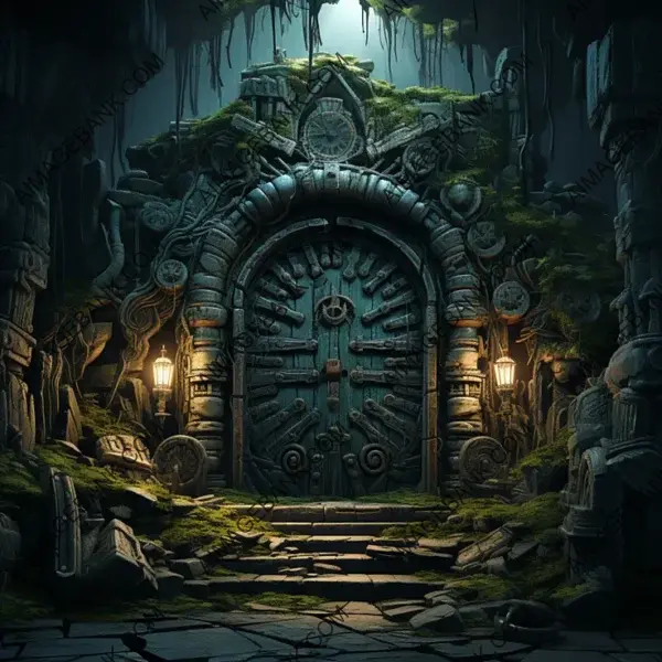 Intricate Creepy Tomb Door Style Inspired by Ghibli, Zelda, and Ori &#8211; Gaming Assets