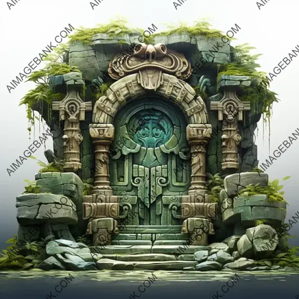 Mysterious Forms in Creepy Tomb Door Style Inspired by Ghibli, Zelda, and Ori &#8211; Gaming Assets