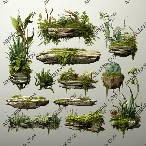 Grass Game Assets Concept Props Inspired by Ghibli, Zelda, and Ori for Gaming Assets