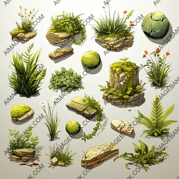 Lush Grass Game Assets Concept Props with Ghibli, Zelda, and Ori Influence for Gaming Assets