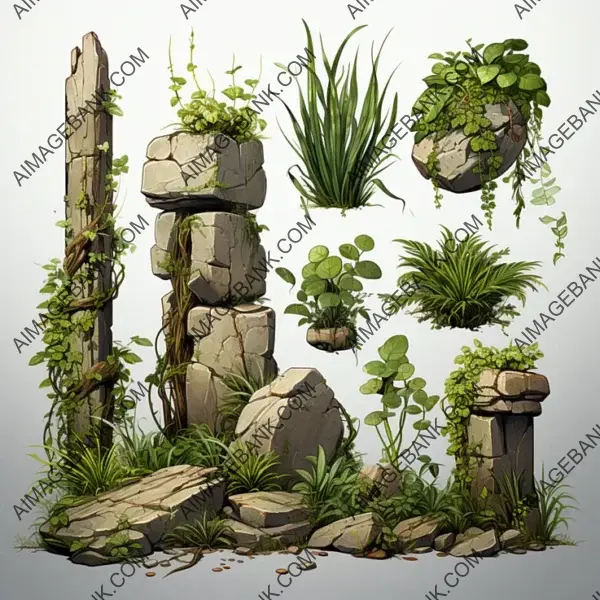 Whimsical Grass Game Assets Concept Props Inspired by Ghibli, Zelda, and Ori for Gaming Assets