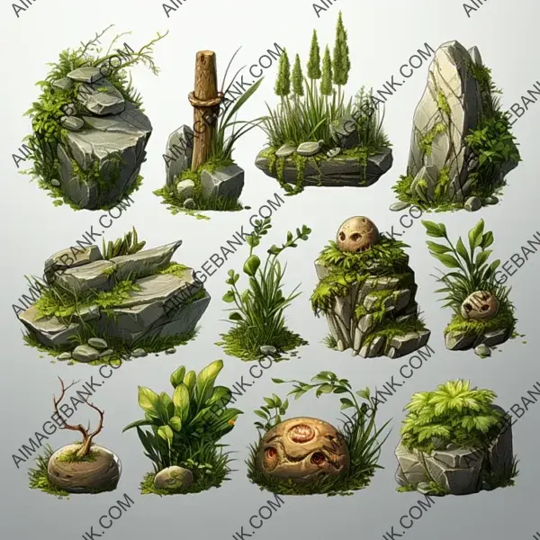 Explore the Fantasy with Grass Game Assets Concept Props with Ghibli, Zelda, and Ori Influence for Gaming Assets