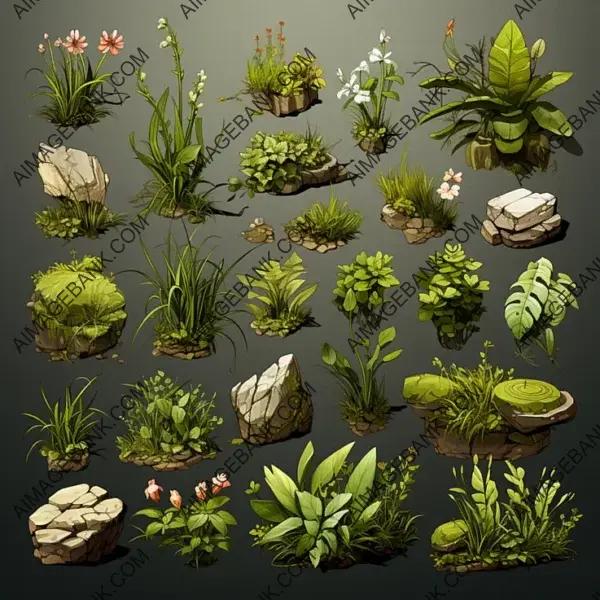 Explore the Magical World of Grass Game Assets Concept Props with Ghibli, Zelda, and Ori Influence for Gaming Assets