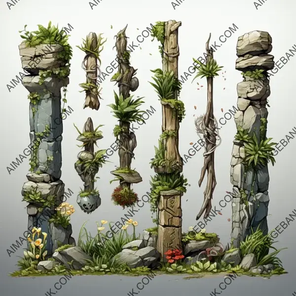 Whimsical Grass Game Assets Concept Props Inspired by Ghibli, Zelda, and Ori for Gaming Assets