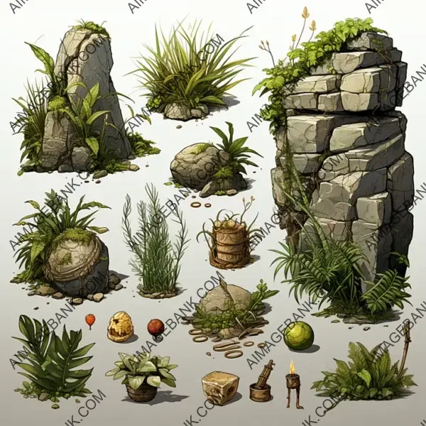 Grass Game Assets Concept Props Evoking Ghibli, Zelda, and Ori Vibes for Gaming Assets