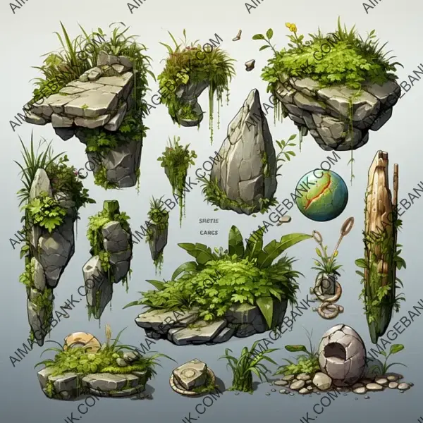 Whimsical Grass Game Assets Concept Props Inspired by Ghibli, Zelda, and Ori for Gaming Assets