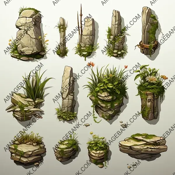 Vibrant Grass Game Assets Concept Props Inspired by Ghibli, Zelda, and Ori for Gaming Assets