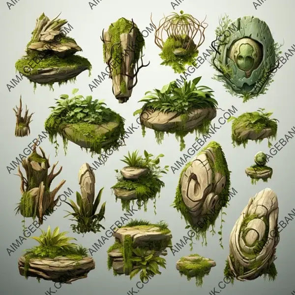 Grass Game Assets Concept Props Evoking Ghibli, Zelda, and Ori Vibes for Gaming Assets