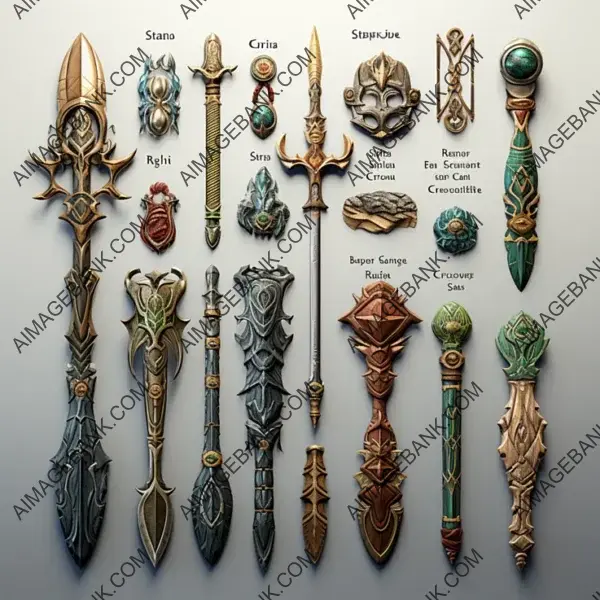 Immerse Players with Isometric Ancient Weapons Props Game Assets Concept