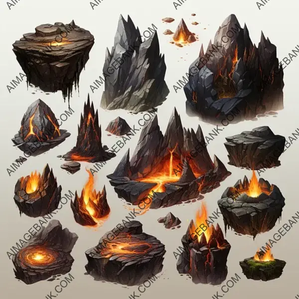 Shape Epic Quests with Isometric Volcanic Environment Assets Game Asset