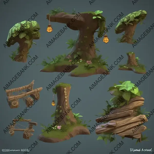 Enhance Gameplay with Jungle Elements Pixar Style Props