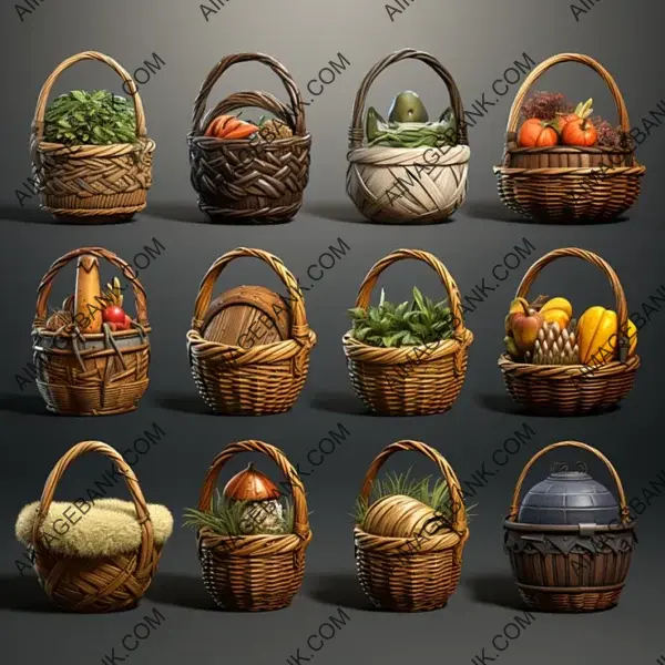 Enhance Medieval Atmosphere with Baskets Game Assets Concept Props Ghibli