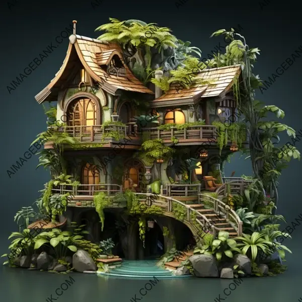 Stylized Bamboo Shelter House game props Dive into Jungle Delights