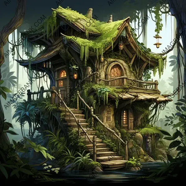 Stylized Bamboo Shelter House game props Craft Your Jungle Escape