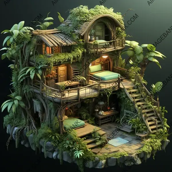 Stylized Bamboo Shelter House game props Dive into Jungle Mysteries