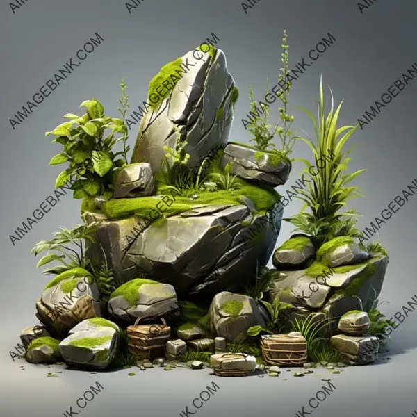 Concept Art Asset Set &#8211; Rocks and Grass for Realistic Game Scenes