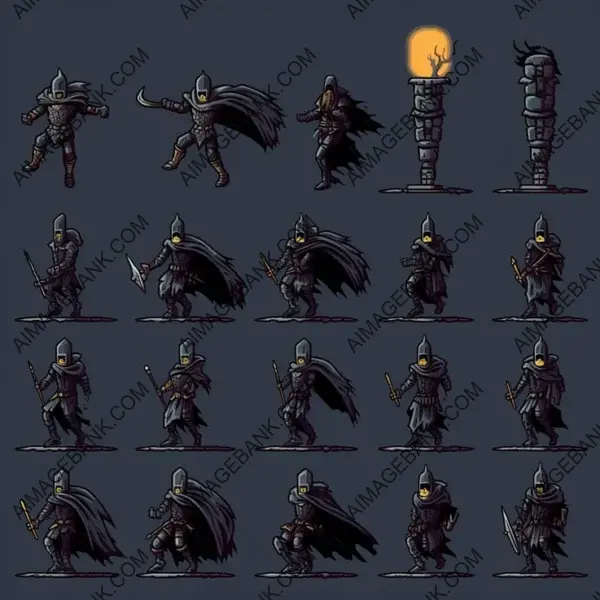 Embark on Epic Quests with a Dark Knight in Pixel Art Game Props