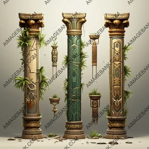 Game Props  Egyptian Styled Palmette Columns for Immersive Gaming