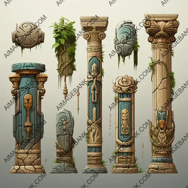 Game Props  Egyptian Styled Palmette Columns Adventures Await