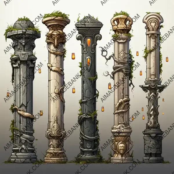 Game Props  Gothic Styled Columns: Architectural Excellence