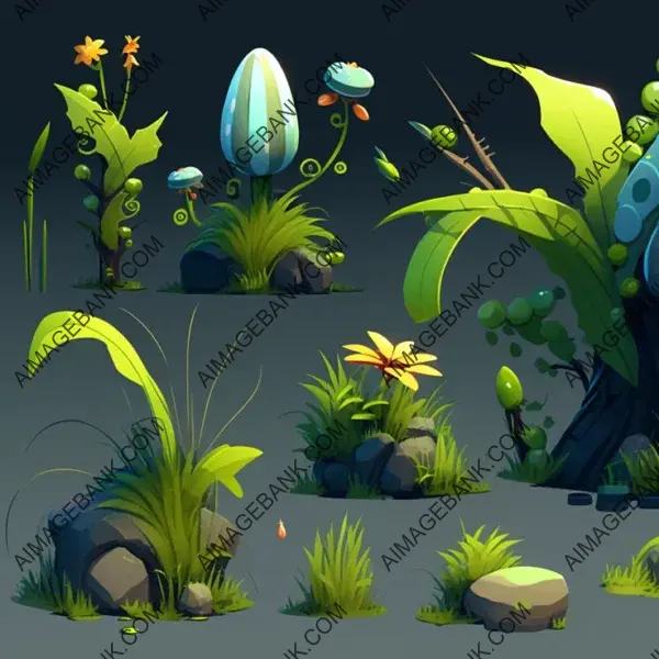 Rayman Legends Style 2D Jungle Grass Asset game props