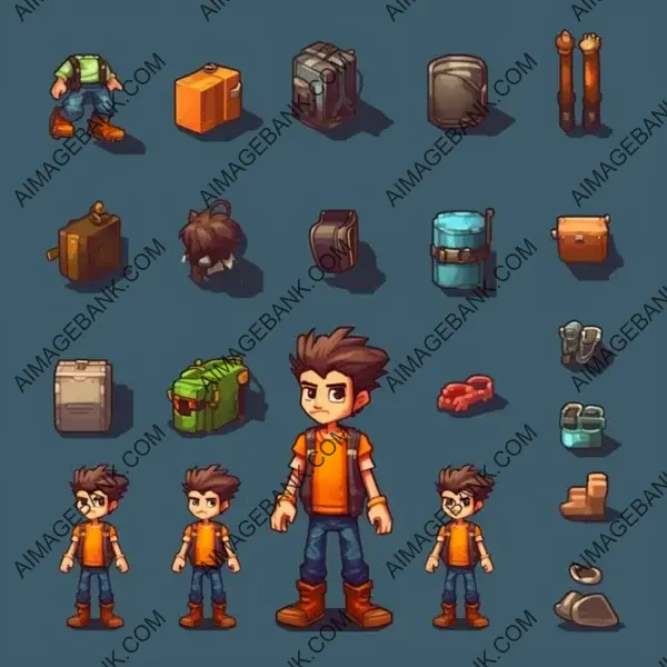 Simple Low Orthogonal 2D Sprite Game Character game props