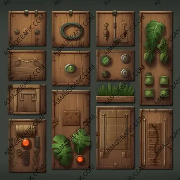 2D Stylized Jungle Featuring Plain Wooden Panels for GUI game props