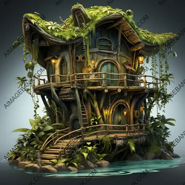 Explore Game Props: Stylized Bamboo Shelter House in the Jungle