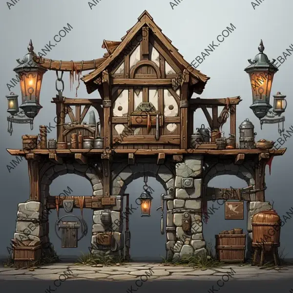 Step into the Vibrant Bustle of Medieval Trade with Stylized Trestles Game Props