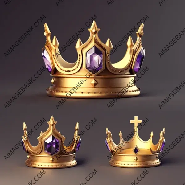 3D Golden Crown Icon with Delicate Diamonds