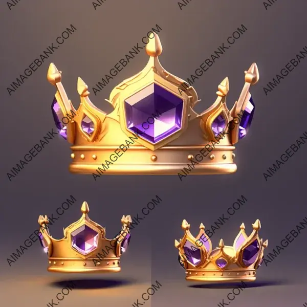 Game Props: 3D Golden Crown Icon with Diamonds