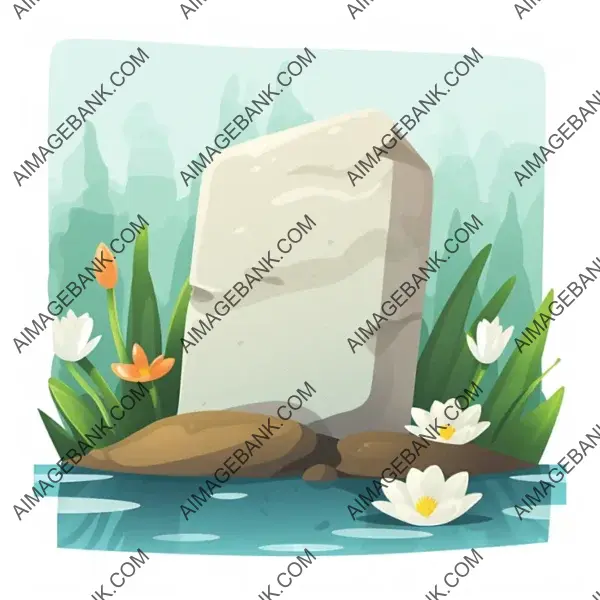 Peaceful Duck Pond Landscape: Big Flat Stone and Water Lilies Game Props