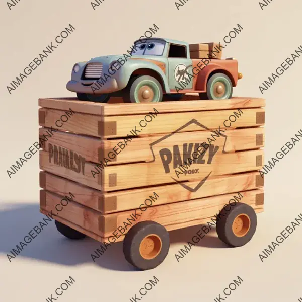 Wooden Transport Box in Disney Pixar Art Style Game Props