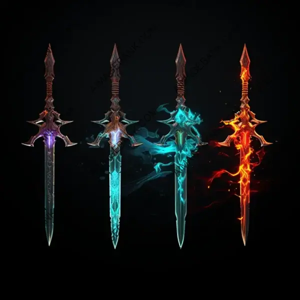 Full-Color Fantasy Swords with Magical Glow: Game Props