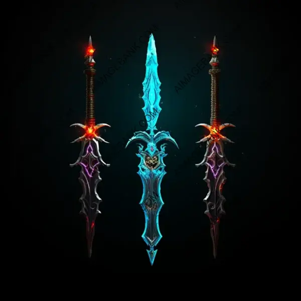 Game Props: Vibrant Fantasy Swords with Colorful Magic Effects