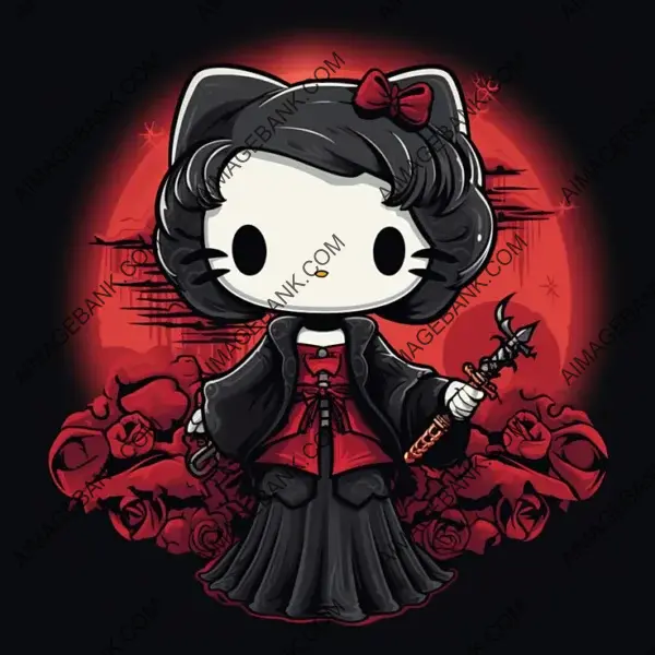 Game Props: Adorable Hello Kitty Vampire in Cartoon Style