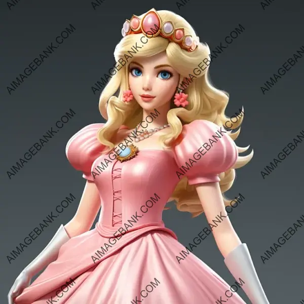 Mario Bros Character Princess Peach with Textured Clothing in Gaming